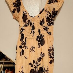 Free People Cream and Black Floral Maxi Dress